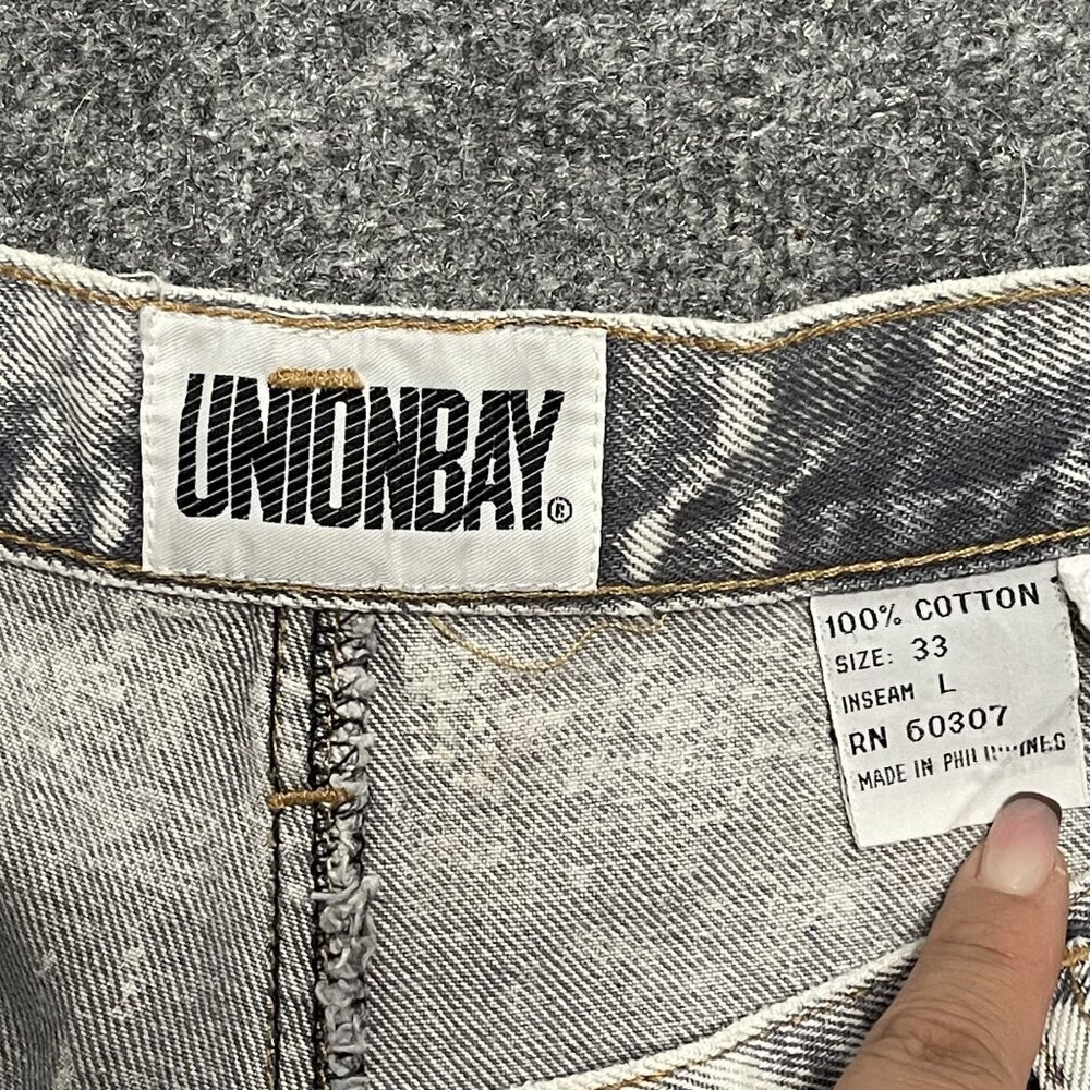 Vintage 90s Unionbay Acid Wash Cargo Jeans Size 33 Relaxed Fit Baggy - Picture 2 of 8